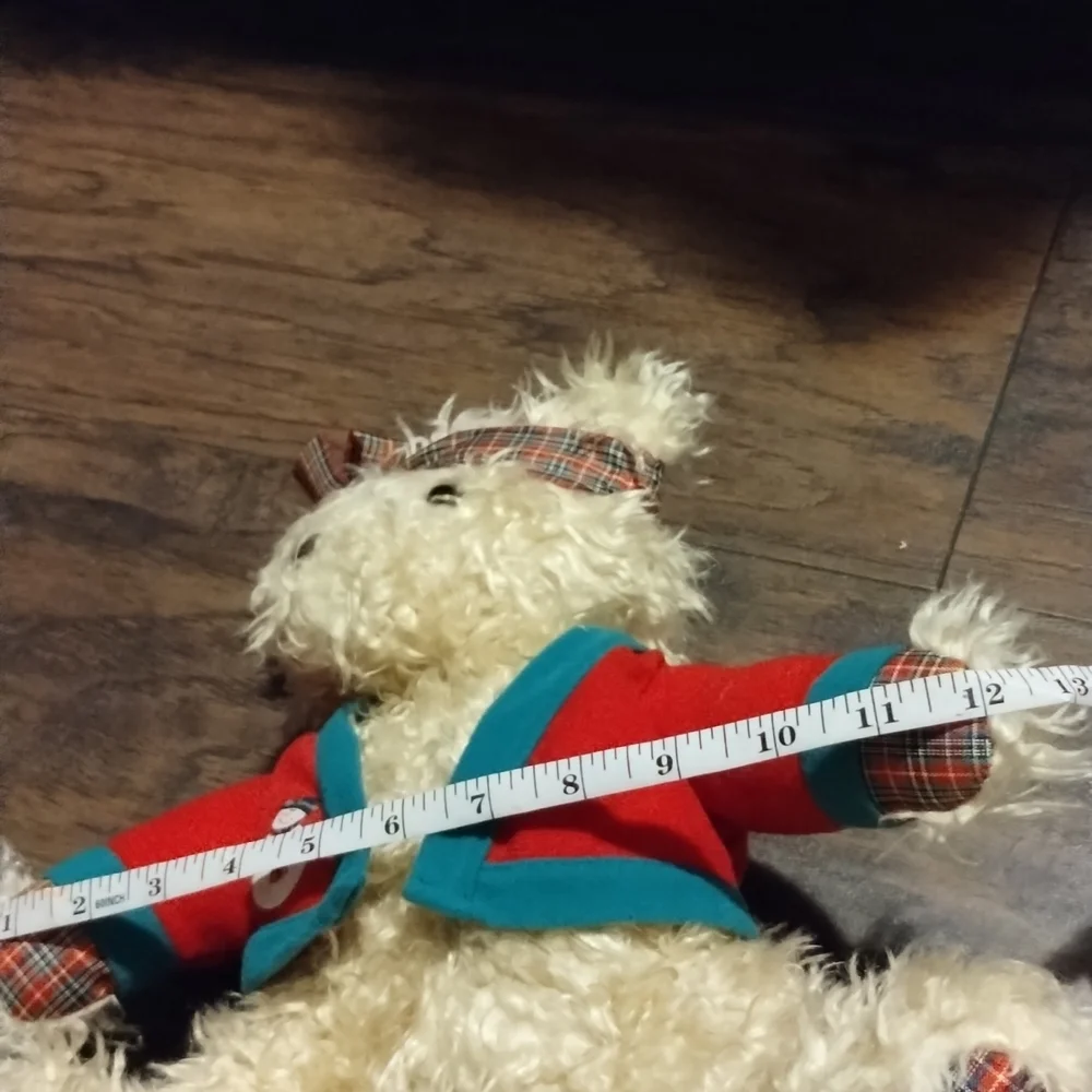 ✓VTG Hallmark Christmas Stuffed Merrily Bear w/ Snowman Coat + Bow Headband 11in - Picture 13 of 13